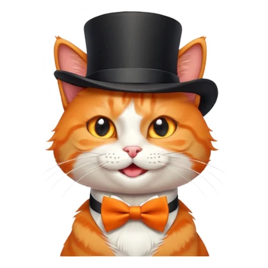 playful orange cat in a top hat and bow tie, winking sticker
