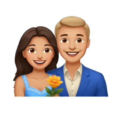 Couple  laughing traveling russian man and elegant  Latina girl delicate flowers and mountains in the background  sticker