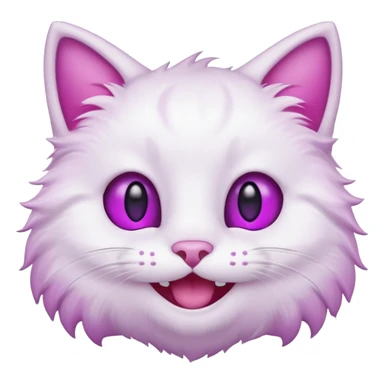 White cat happy smiling with teeth showing, light pink inner ears, magenta purple eyes, looks like discord's :smiley_cat: emoji, male looking sticker