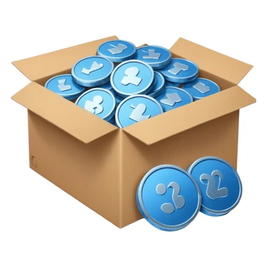 blue coins credit in a cardboard package sticker