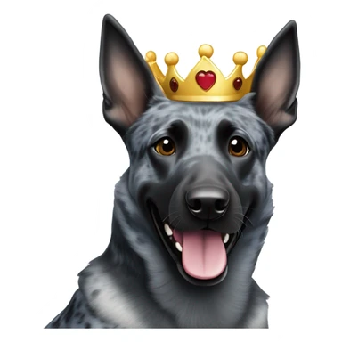 A smiling malinois dark blue merle color, without red and white color with a crown on his head sticker