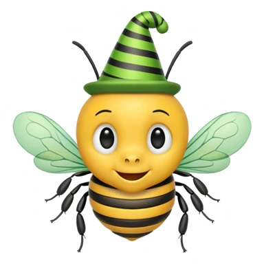 Bees with green Birthday Hat, Happy bee with striped party hat sticker