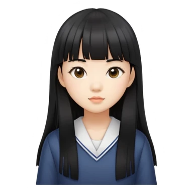Asian schoolgirl with straight black hair, long length, and blunt bangs sticker