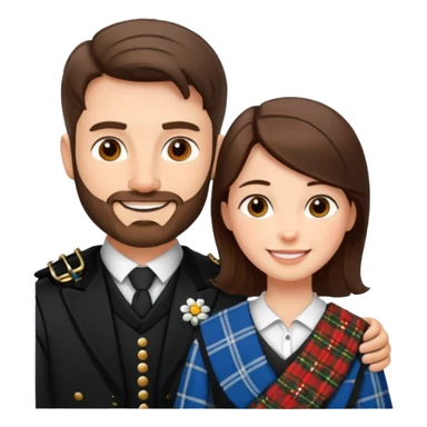 scottish man with stubble in kilt with brunette wife sticker