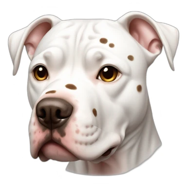 white pitbull dog with brown spots in the face and a big one spot in the eye sticker