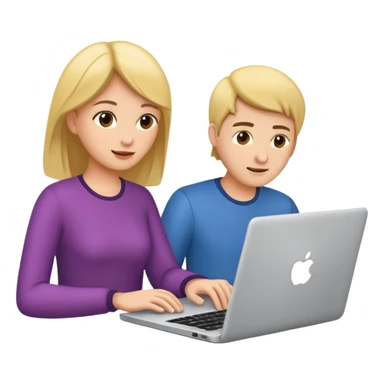 two people, woman and men using laptop sticker