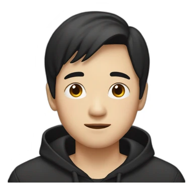 A mature Chinese boy with black hair wearing black hoodie sticker