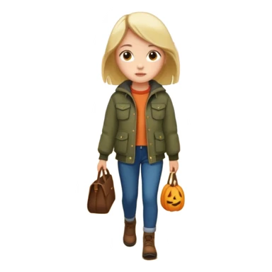 Girl walking through the woods during autumn sticker