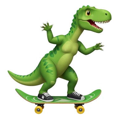 Dinosaur skateboarding at the skate park wearing a t-shirt and doing six seven and dancing sticker