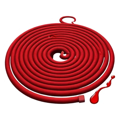 Minimalist emoji-style sticker of a coiled red carpet with drops of blood on the floor around it. Flat design, black and desaturated red tones, no perspective, bold lines. sticker