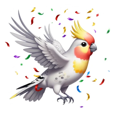 cockatiel bird flying with confetti arount it  sticker