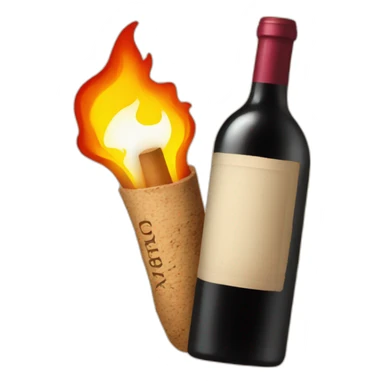 a bottle of wine with a rag as a cork on fire sticker