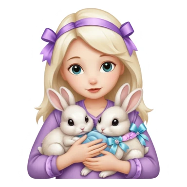 woman hugging baby rabbits with ribbons and crystals sticker