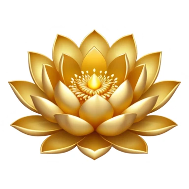 Emoji of a golden lotus flower with shimmering petals and a mystical glow. Tiny golden sparks float around it, symbolizing spiritual enlightenment. A pure white background. sticker