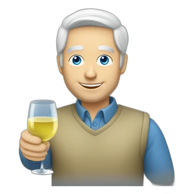 a caucasian man with blue eyes and grey hair, toasting with a glass of white wine sticker