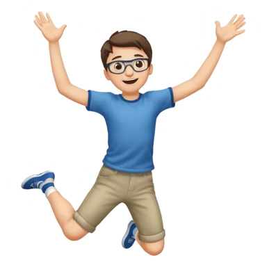 Very excited boy, jumping for joy, full body, eyes closed, wearing glasses sticker