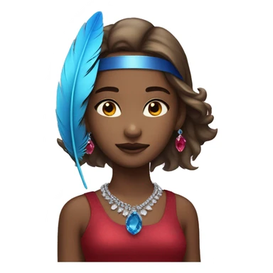 a girl wear ruby gem and a blue featherng sticker