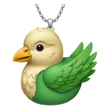 un oiseau classique de profil tout vert avec un collier autour de son cou avec des breloque argentées et un seul poil blond qui fait une petite bouclette sur le front le collier est autour du coup de l’oiseau entre la tête et le corps sticker