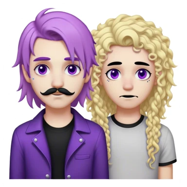 Emo girl with purple mullet and black eyeliner with piercings and man with long straight blonde hair and curly mustache  sticker