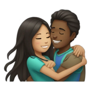 African young man hugging asian girl with long hair sticker