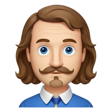 French writer Corneille, brown mi-long wavy hair, baldness on the forehead, moustache, goatee, dressed with a collar,blue eyes, garde à vous  sticker