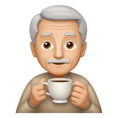 My grandfather who is darker but not black black. He is very tan. He has grey hair and and oval ish face. He is a grandpa so he has some minor wrinkles. Make him hold a Quee cup (small coffee cup ☕️) sticker