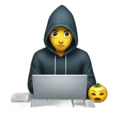 Young man with a hood behind his computer and focus on his code  sticker