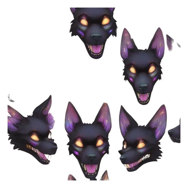 Black iridescent fluffy dog fox head skull zombie skull skeleton gold mechanical steampunk raven wings nebula galaxy stars colorful flowers fairy lights vintage sticker