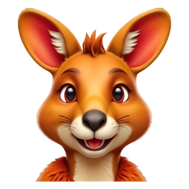 Cinematic Comical Kangaroo Portrait Emoji, Head tilted dramatically with an exaggeratedly amused expression, featuring a striking red-orange fur with a playful glint in its wide, expressive amber eyes, Simplified yet hilariously expressive features, highly detailed, glowing with a slightly sassy glow, high shine, dramatic yet playful, stylized with an air of cheeky outback mischief, bright and endearing, soft glowing outline, capturing the essence of a spirited and over‐the‐top kangaroo, so meme‐worthy it feels like it could bounce its way into internet fame instantly! sticker