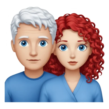 Homme cheveux blanc courts yeux bleu + femme rousse cheveux longs bouclés yeux bleu sticker