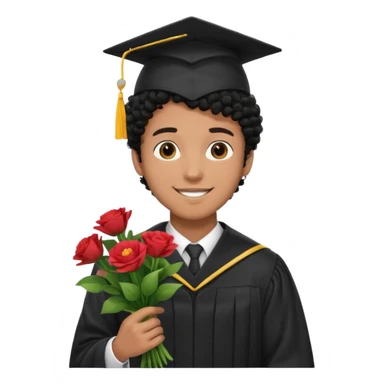 Graduated Students, Male,  brown skin, black curly hair, wearing graduation cap, holding bouquet of flowers
 sticker