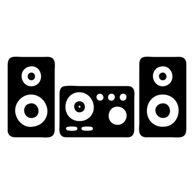 A DJ setup in a black filled icon style, with speakers. sticker