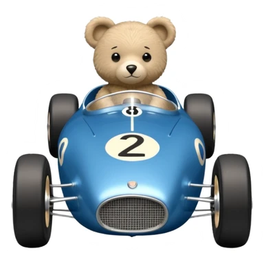 Metallic blue and lightly chrome-accented Antique-looking  kid-sized race car for teddy bear with custom aero body and rear wing sticker
