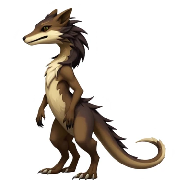 Brown and beige badass elegant wild beautiful natural badass futuristic epic exotic anthro modern furry 2-legged sergal-vernid-creature, full body, dark-brown-black-gradient pretty hair, with a long tufted tail, aesthetic, art by LiLaiRa, art by art by Falvie sticker