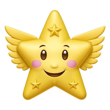 image of a cute yellow star with a smiling face and pink cheeks on a transparent background in the style of the Money with Wings emoji on Microsoft 3D Fluent 15.1, image format - square, 1:1 sticker
