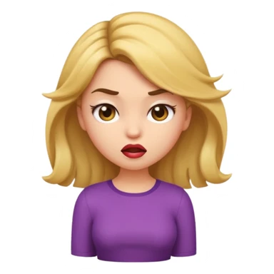 cute cartoon-style sassy young girl emoji with dramatic petty look, head tilted, lips pursed, one eyebrow raised, hand on hip, swinging hair, big expressive eyes, iOS emoji style sticker