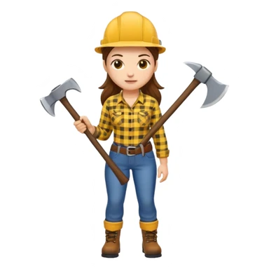 lumberjack woman holding axe yellow checked shirt sticker