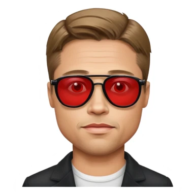 Brad Pitt, wearing dark glasses with red lenses sticker