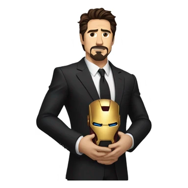 tony stark with a long bushy beard in a black suit an tie wearing the infinity gauntlet on his left hand sticker