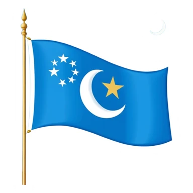 East Turkistan flag, bright sky-blue background, white crescent moon and five-pointed star in top-left corner, flat vector style, simple and clear design. sticker