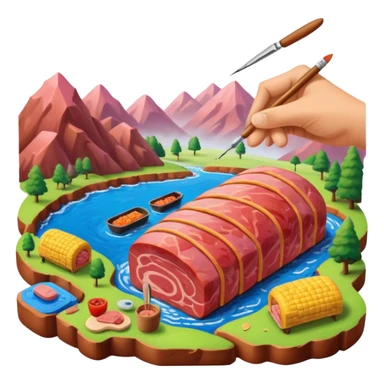 artist painting a SPAM meat landscape  sticker