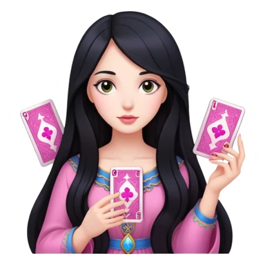 long black hair girl with pink tarot cards sticker