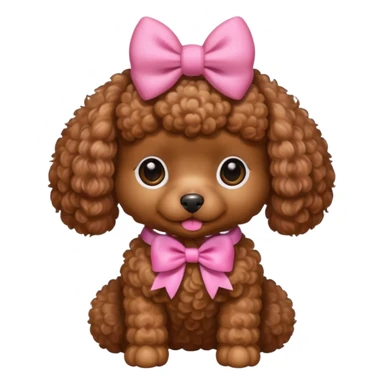 Brown toy poodle with pink bow sticker