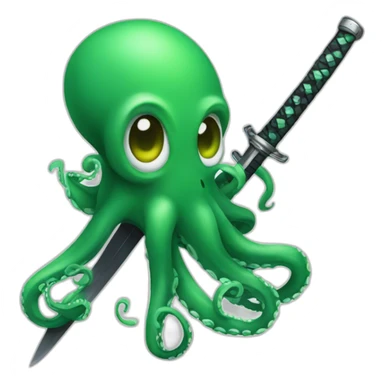 green octopus holding a katana sticker