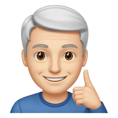 man pointing with index finger on his hand towards his eyebrows and smiling sticker