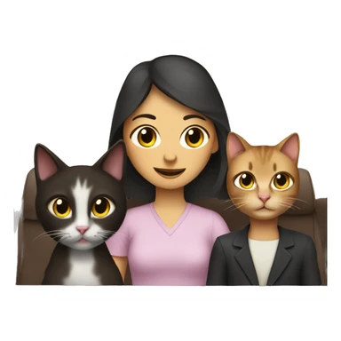 girl in car interior with one dark Brown Siam cat and one normal Siam cat sticker