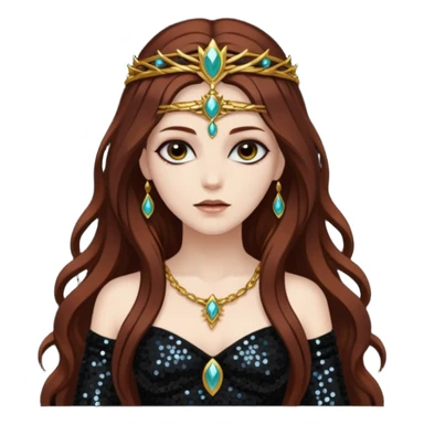 Libera, Goddess of Death from Gods and Goddesses with long dark auburn hair, black sequin outfit sticker