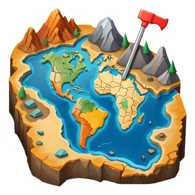 An icon featuring a crowbar and a geological map, and layers of Earth’s crust, symbolizing geology. The design includes mineral samples, fossils, and tectonic plates, representing the study of Earth’s structure and natural processes. Transparent background highlights geological exploration sticker