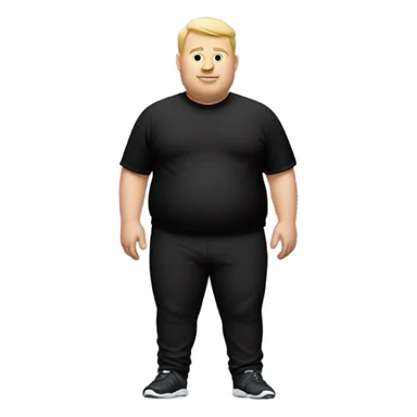 white fat man in sports black pants and black t-shirt, short hair sticker