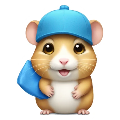 Beige hamster wearing a diaper with a blue dinosaur hat sticker